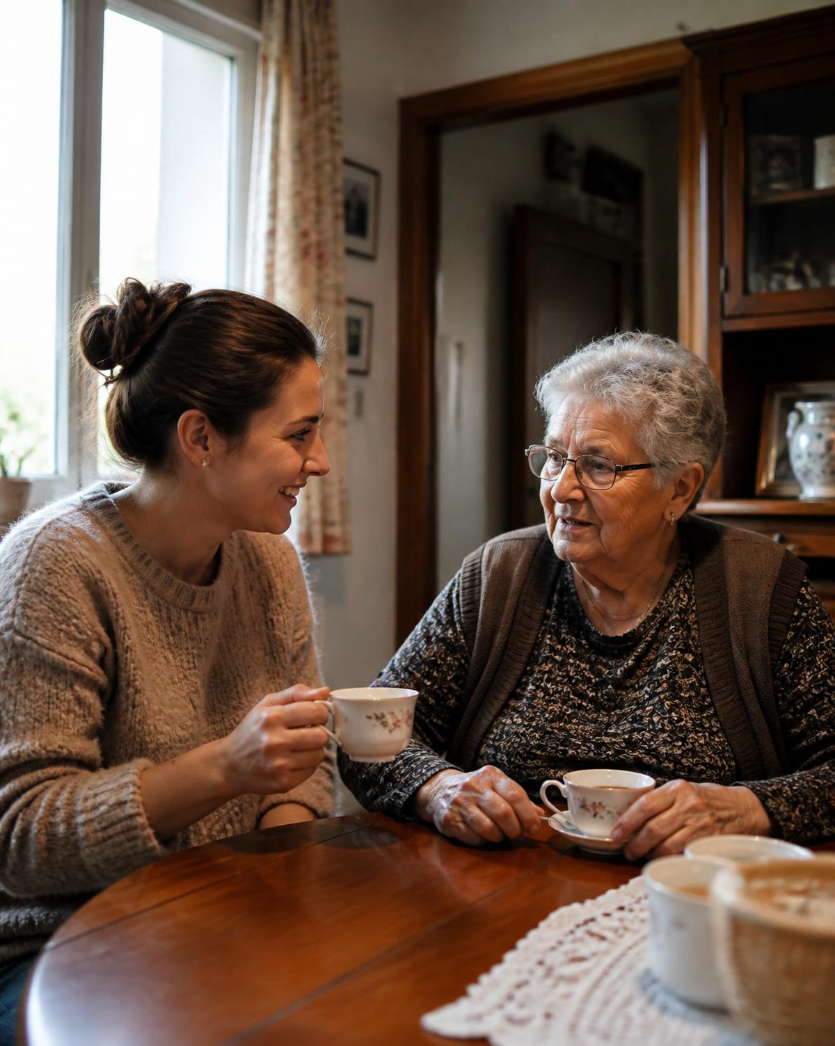 Warme zorgverlener met oudere persoon, authentiek moment
